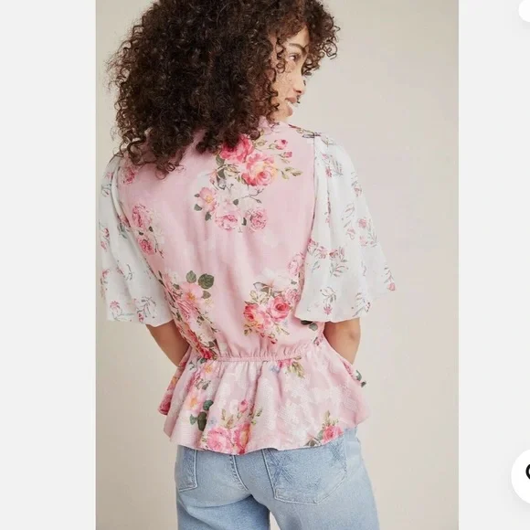 Anthropologie HEMANT & NANDITA FLORAL Romancecore Puff Sleeve BLOUSE - Picture 3 of 6